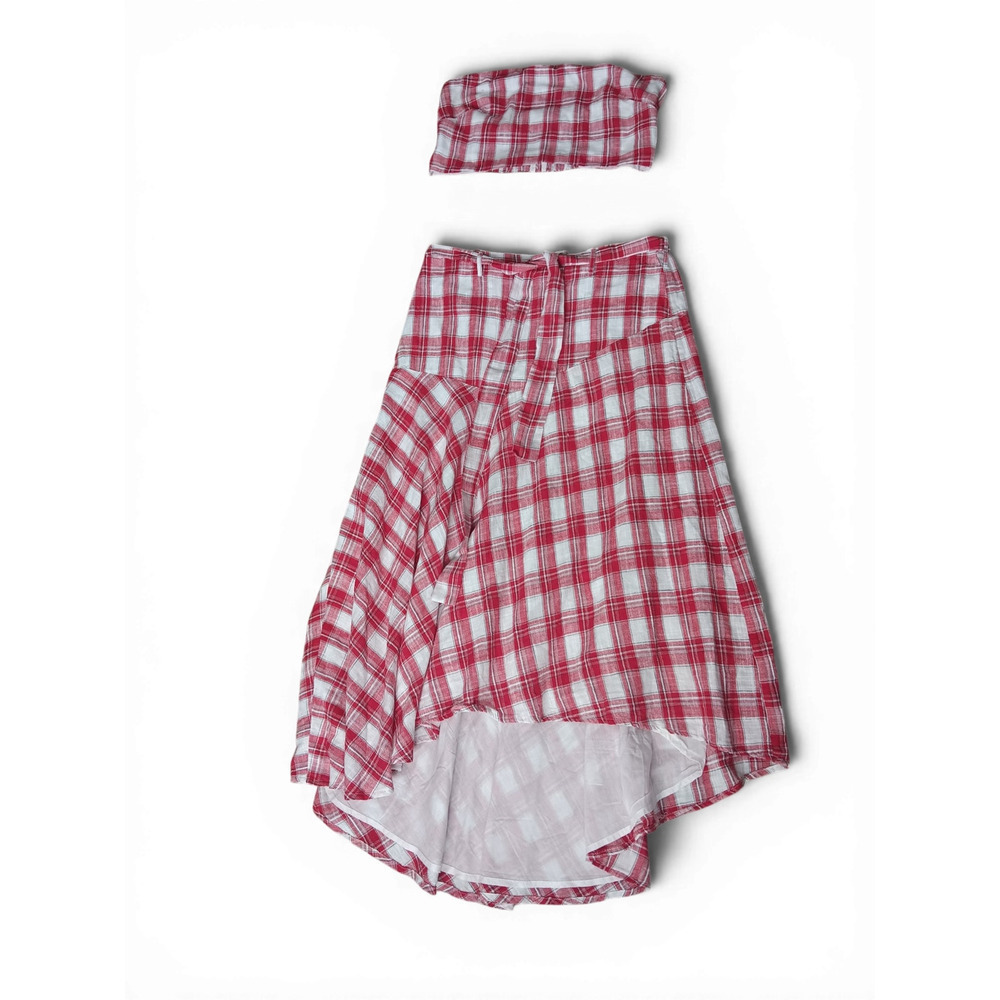 New with Tags Free People Set Red Plaid Strapless Crop Top SZ L Skirt SZ M - Picture 3 of 15